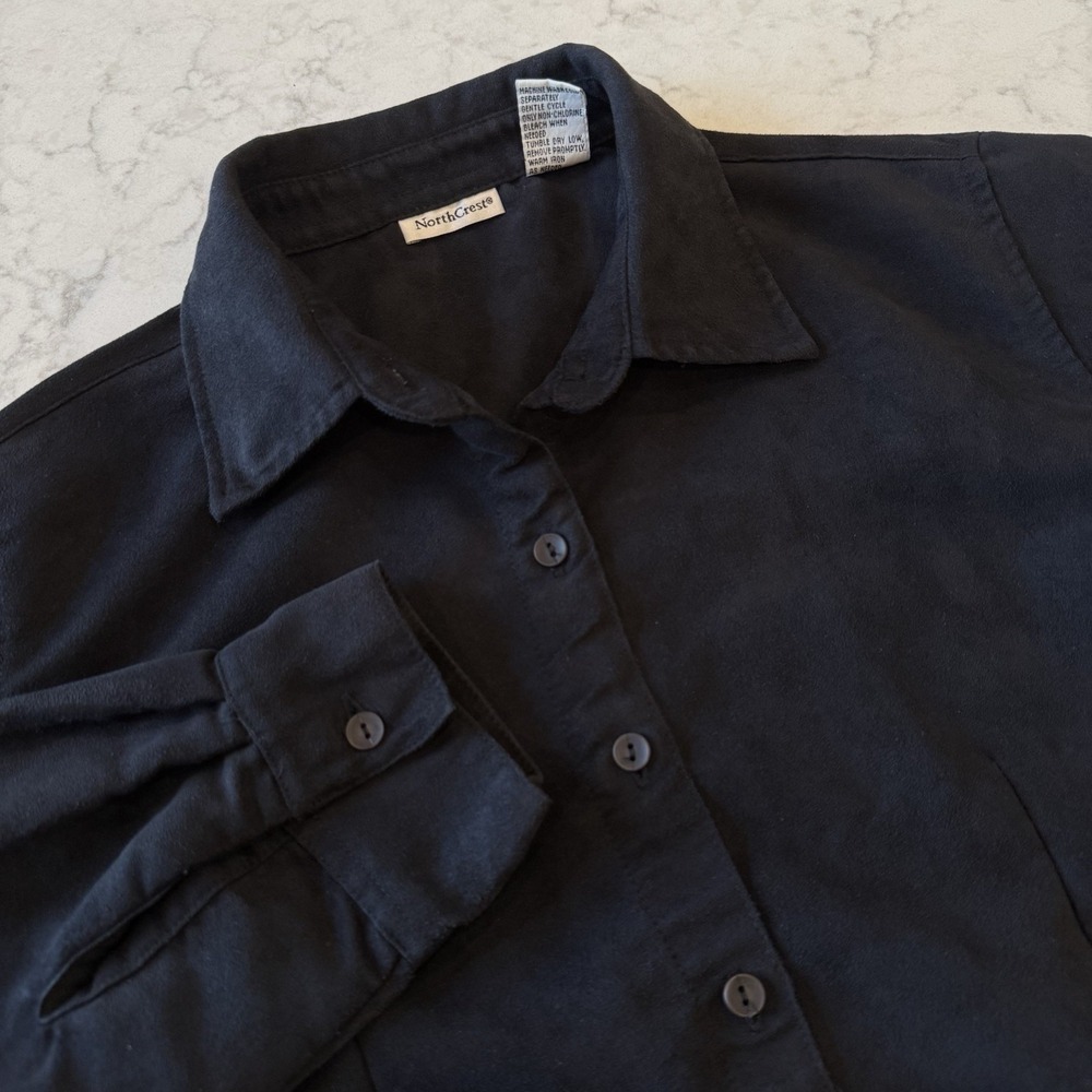 VTG NorthCrest Black Faux Suede Button Up Shirt Women's S